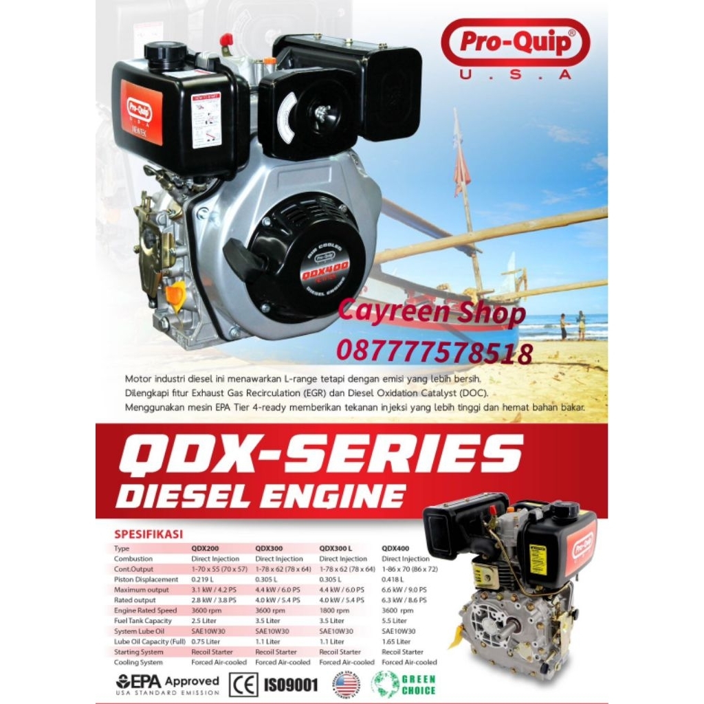 Pro Quip Mesin Diesel Penggerak QDX 400 - 9HP - Engine Penggerak Sollar Pro Quip  QDX 400