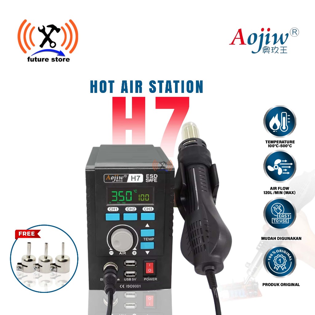 AOJIW H7 HOT AIR STATION ORIGINAL - BLOWER SERVICE HP/PCB AOJIW H7 - SOLDER UAP AOJIW H7 UNTUK TEKNI