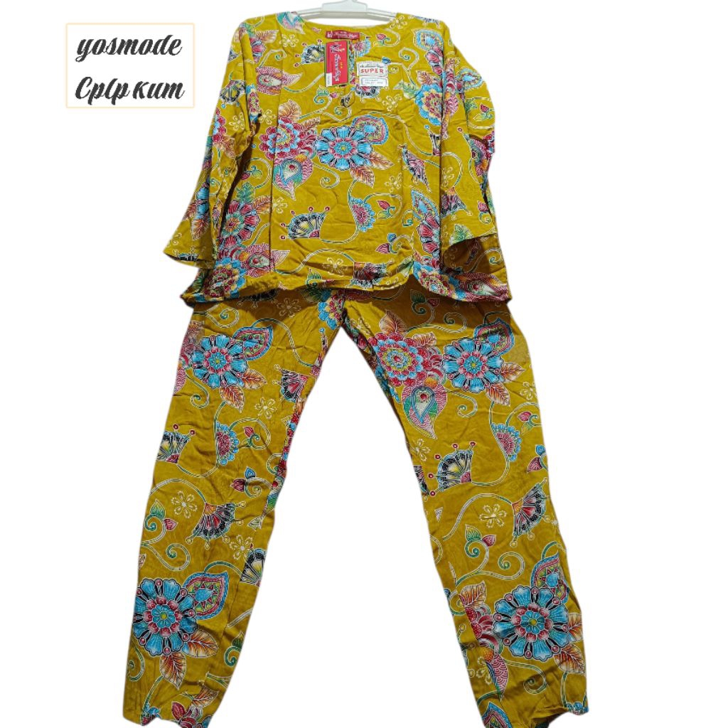 SETELAN CELANA PANJANG WANITA LENGAN PANJANG ASLI BATIK KENCANA UNGU LEBEL MERAH SETELAN CELANA SANT