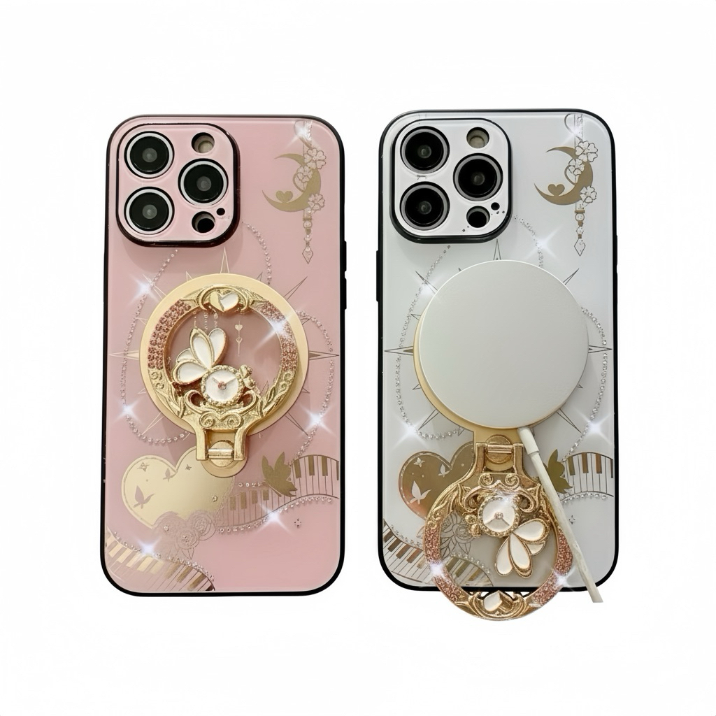 R-JUST CASE HP RING STAND MAGSAFE CASING CEWEK BUNGA MEWAH IPHONE 11 12 13 14 15 PLUS PRO PRO MAX