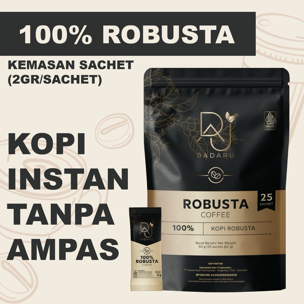 KOPI ROBUSTA KOPI HITAM TANPA AMPAS [KOPI BADARU 100% ROBUSTA] SACHET 2GR / ESPRESSO INSTAN