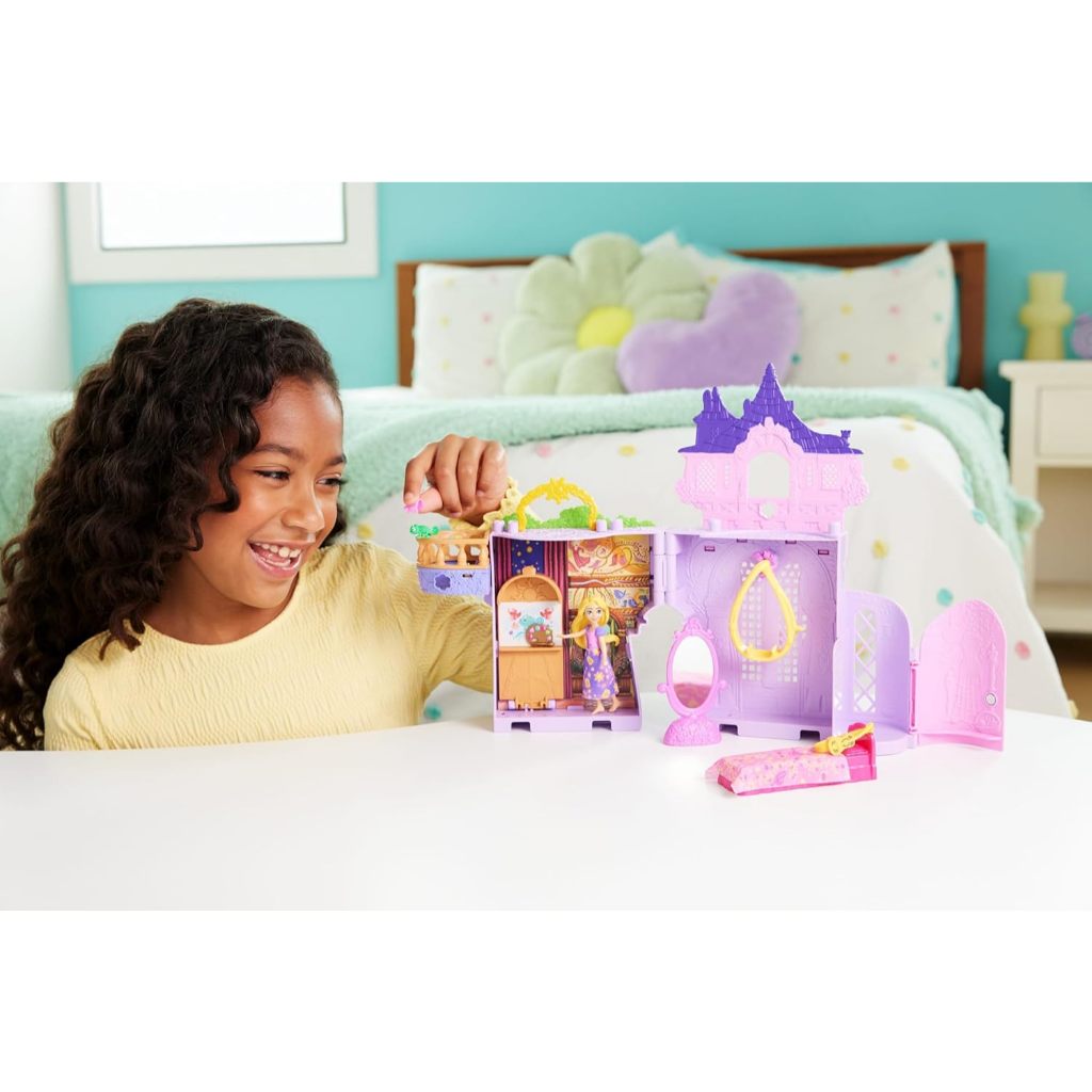 MAINAN PUTRI DISNEY MATTEL, MENARA RUMAH BONEKA RAPUNZEL STORYTIME STACKERS DENGAN BONEKA KECIL