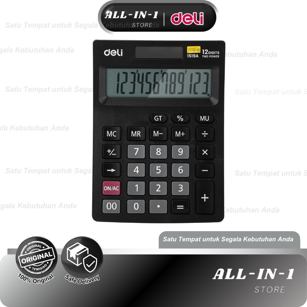 DELI Kalkulator Calculator 12 Digit Besar Kecil Layar Lengkap Fungsi Memori Baterai E1519A