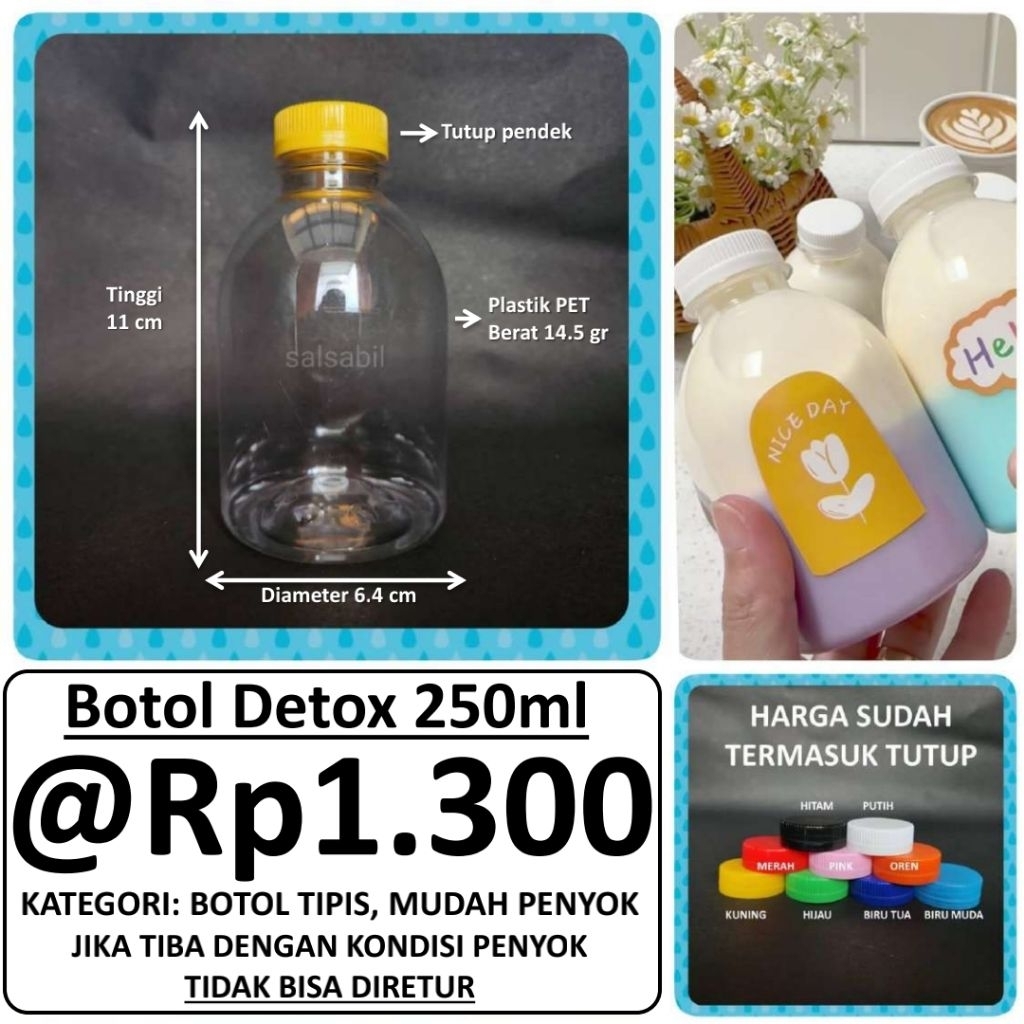 Botol Detox 250ml / botol plastik 250ml (isi 50 botol)