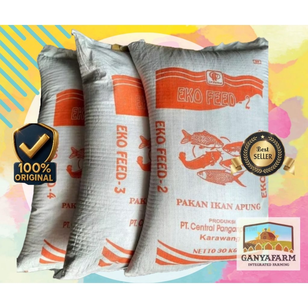 TERLARIS PAKAN IKAN PELET 30KG EKO FEED ORIGINAL SIZE 2/3/4 LELE NILA GURAME PATIN BANDENG DLL 1 KAR