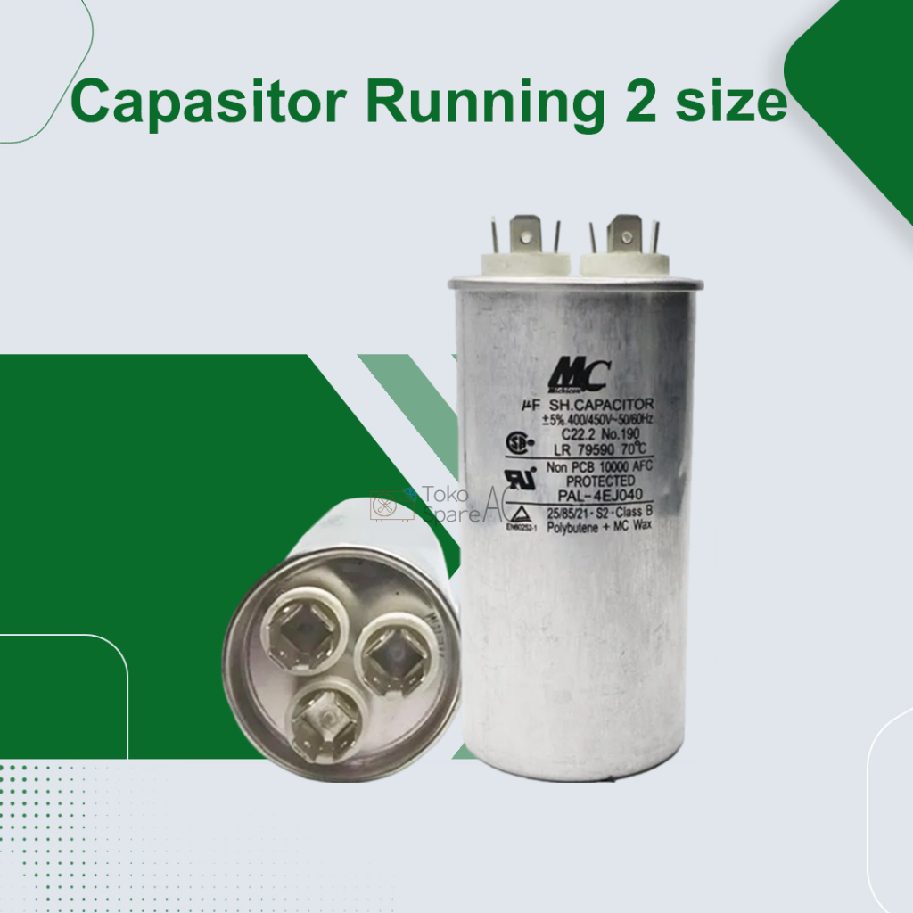 MC Capasitor Running 2 Ukuran AC 12,5 15 20 25 30 40 45 50 & 1,5 2  Kapasitor Tabung 12,5uf 15uf 20u