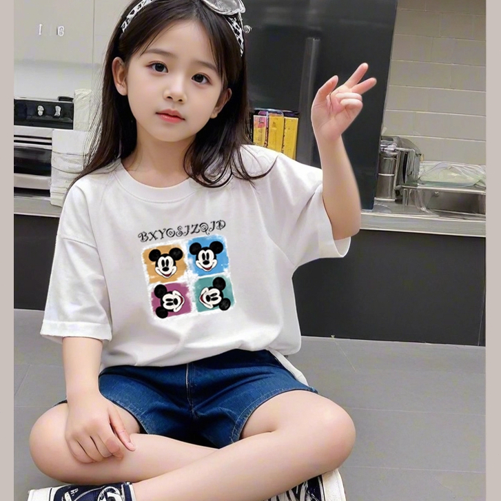 Kaos Anak Perempuan Putih dengan Desain Mickey Mouse