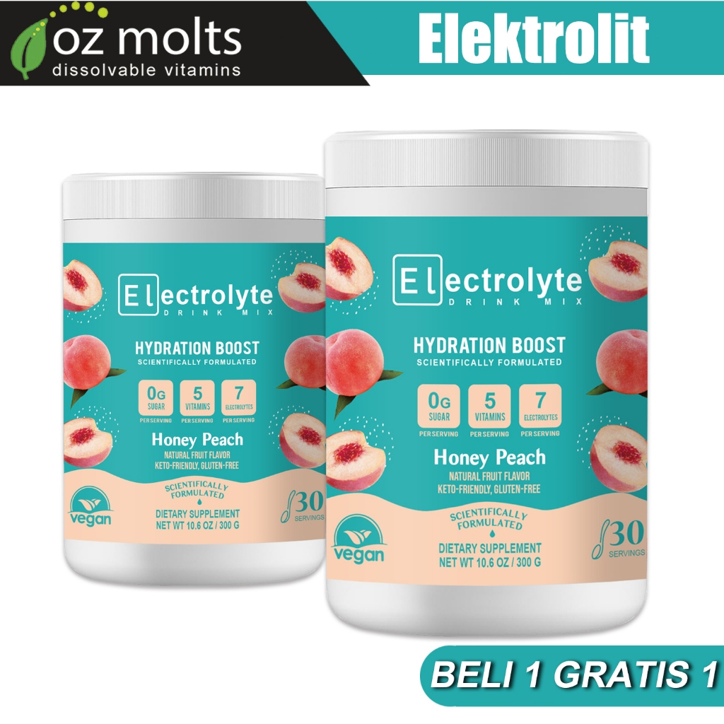 Ozmolts Electrolyte Powder Drink Hydration Supplement Peach 300 G For Men And Women Energy Mood Boos