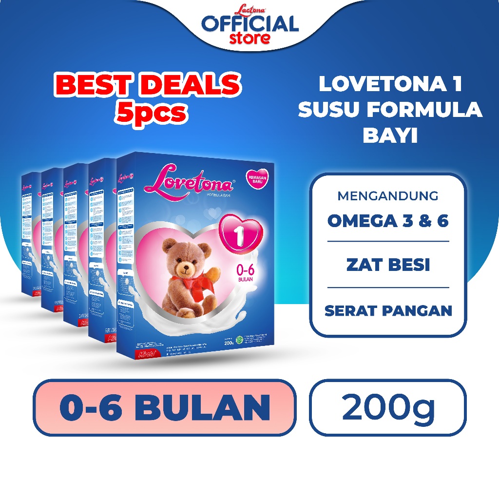 PAKET LOVETONA 1 Susu Formula Bayi 0 - 6 Bulan 200 Gr X 5 Box