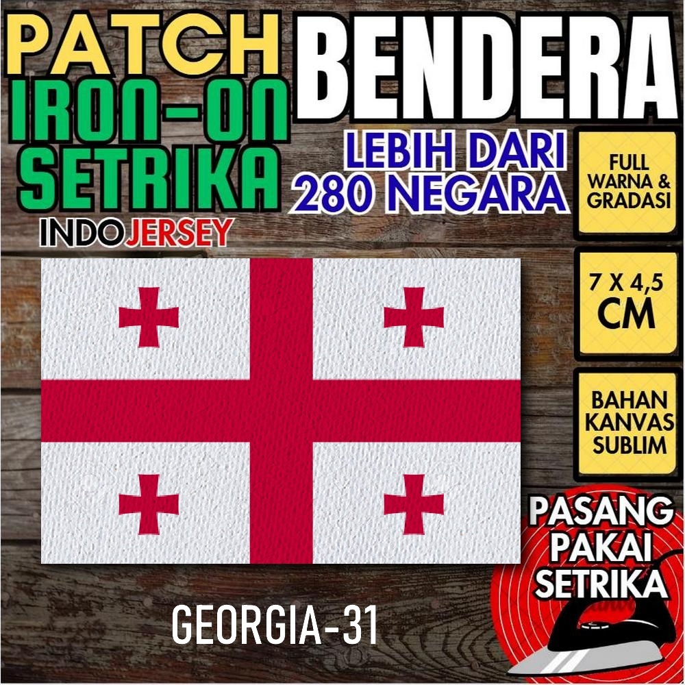 Indojersey Patch Bendera GEORGIA Iron-On Kanvas Sublimasi Persegi Kotak 7 x 4.5 cm Baju Kaos Jersey 