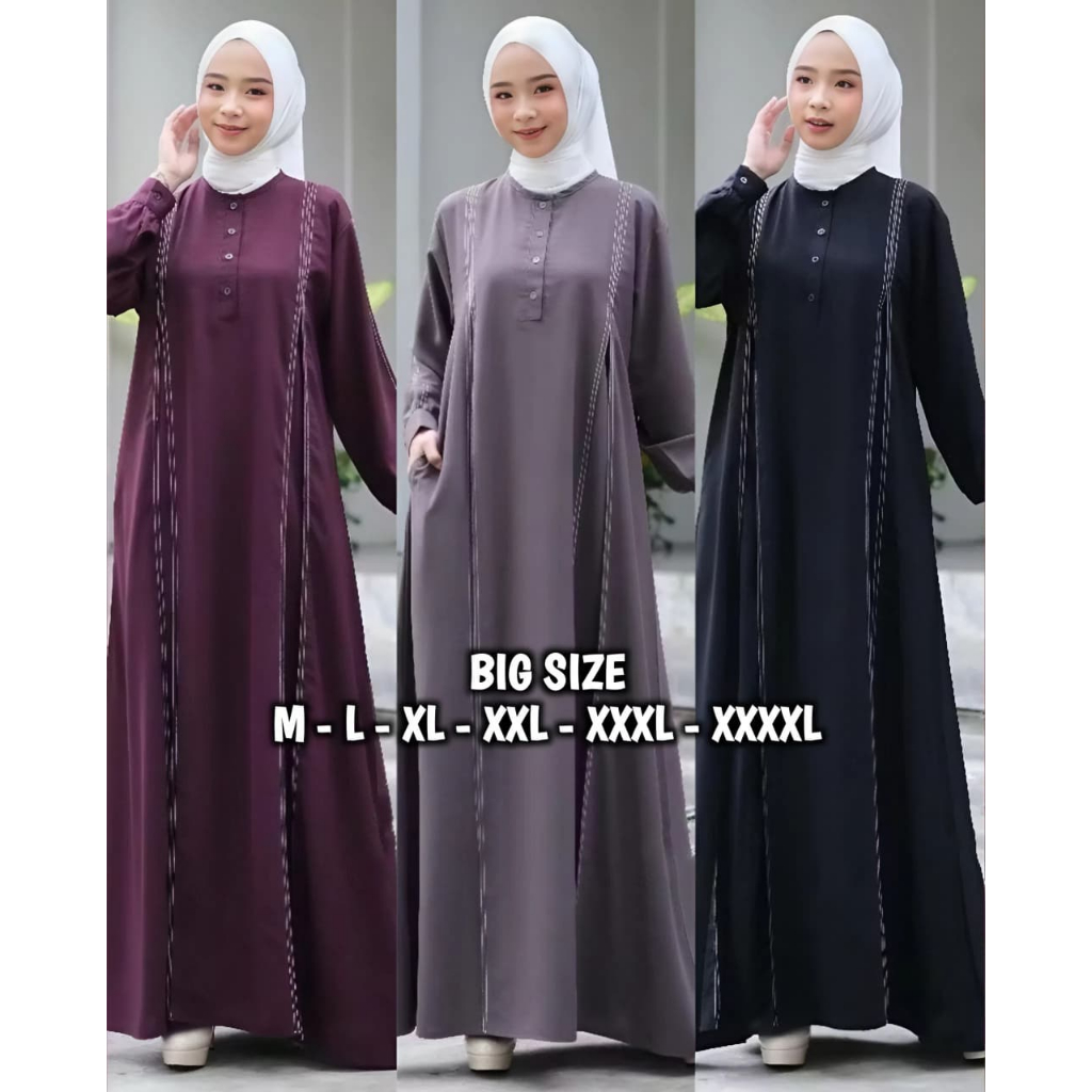 Nabila Dress Gamis Jumbo Polos Anti UV Busui Friendly Kekinian Simple Elegan