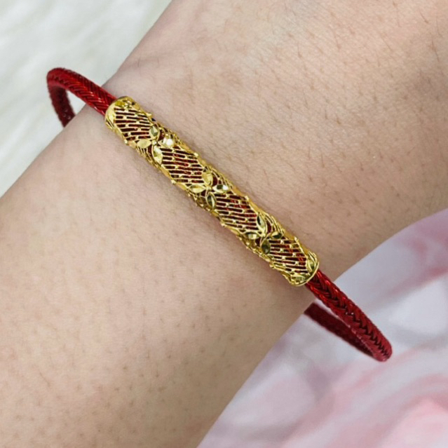 gelang tali with liontin tabung kerawang tekstur simple elegant emas asli kadar 700