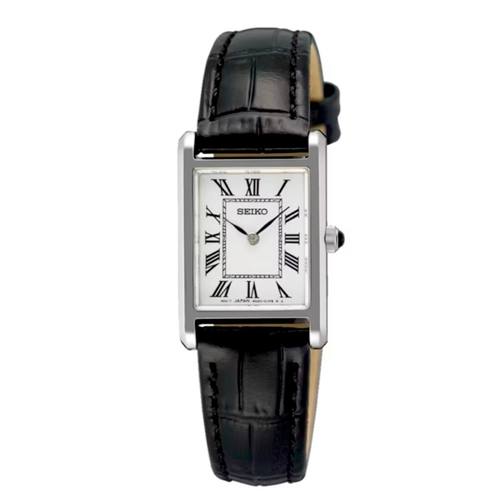 Jam Tangan Wanita Seiko Tank SWR107P1 Quartz White Dial Black Leather Strap Sapphire Crystal | Seiko