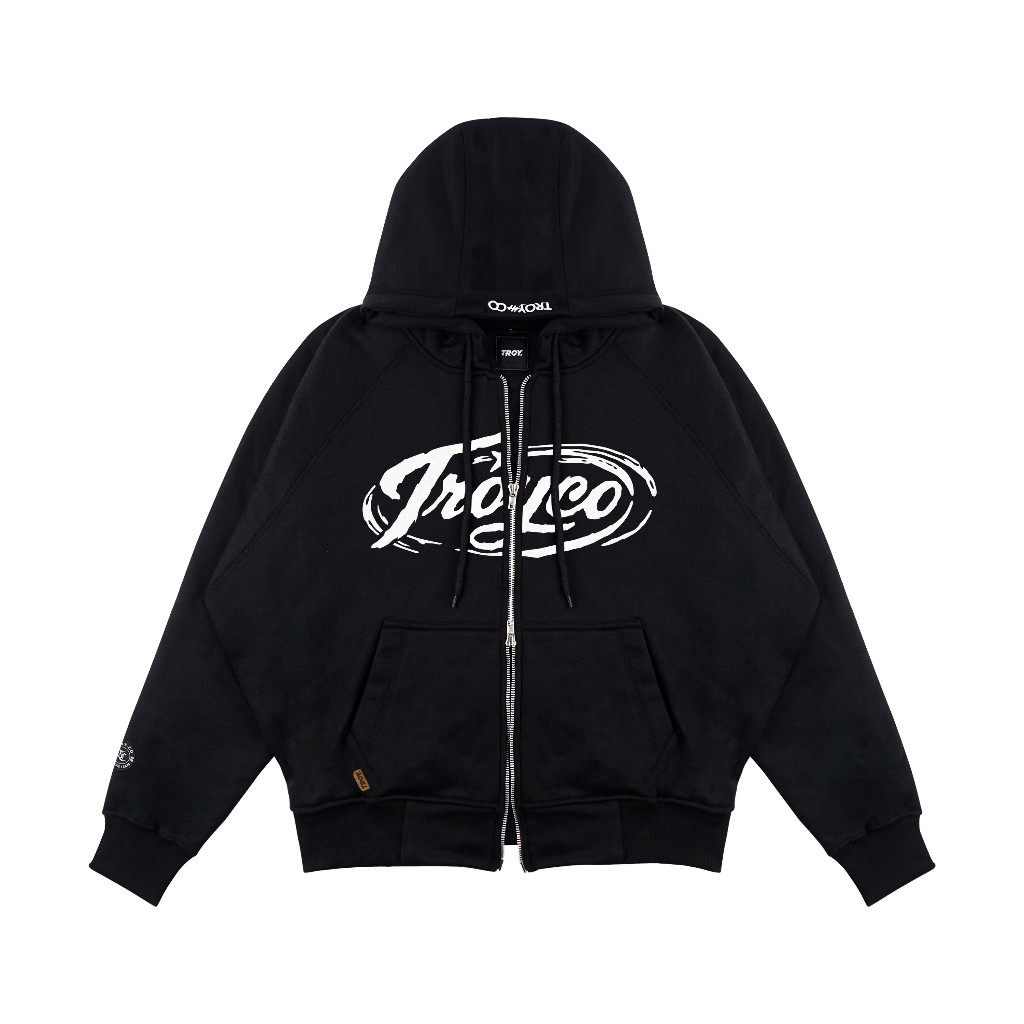 Troy Company Hoodie Boxy Raglan Double Slider Zip Black Culture Disaster - Hoodie Hitam ZDSH 3364