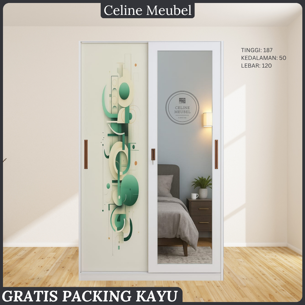 KSH KARSINDO. Lemari Pakaian 2 Pintu Besi Sliding Cermin | Lemari Baju Sleding Besi