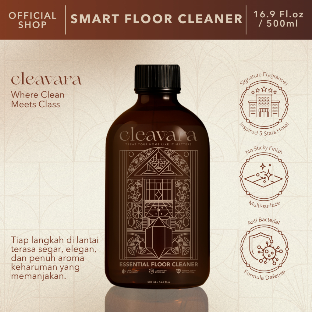 CLEAVARA FLOOR CLEANER 500ML | Sabun Pel Lantai Antibakteri 5 Pilihan Aroma, Cairan Pembersih Lantai Keramik Granit Marmer Vinyl Tidak Lengket, Wangi Tahan Lama Seperti Hotel, Aman Robot Vacuum, Pengepel Rumah Kamar Mandi