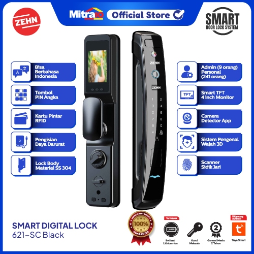 Digital Lock Pull Handle 820-SC Hitam - Elegant Design - Zehn smart lock- Proteksi Ganda Extra Bubbl