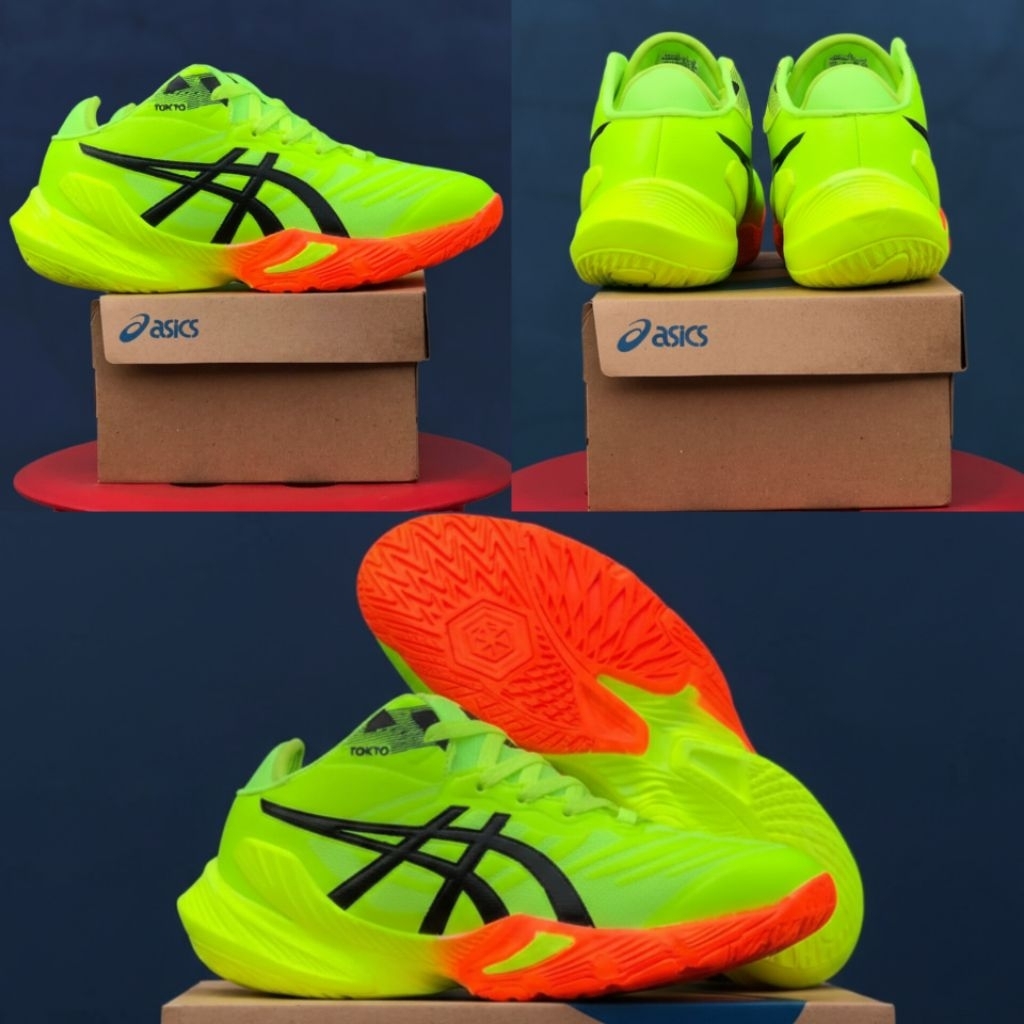 Sepatu volly pria wanita Asik metaris  Hijau stabilo Sepatu lari anti selip Sepatu olahraga