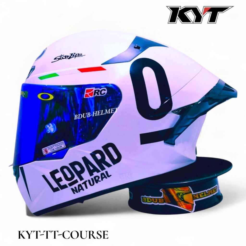 Helm KYT TT Course White Leopard paket ganteng Spoiler 3D Original KYT