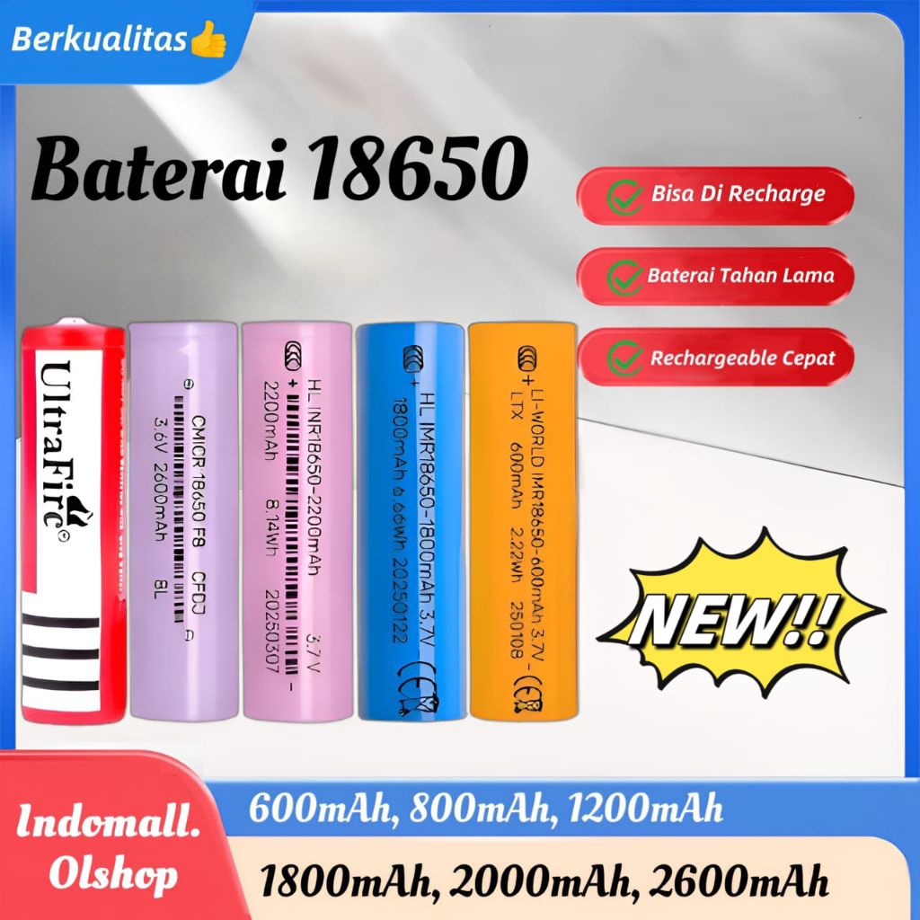 Baterai Lithium 3,7V 18650 Rechargeable PowerBank •Indomall•