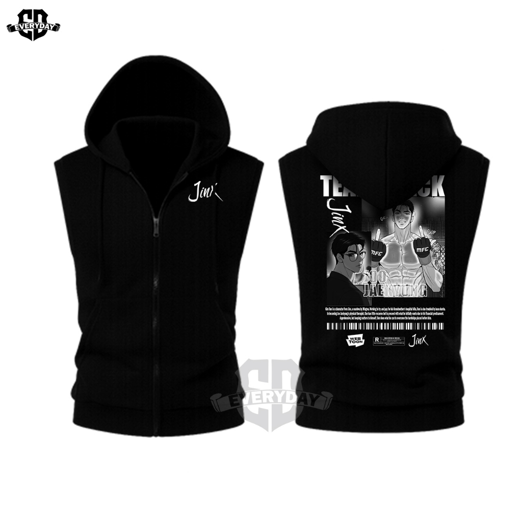 EVRD CLOTHING Jaket Hoodie Zipper Sleevess Vest Rompi JINX JOO JAEKYUNG TEAM BLACK BL Mingwa Hitam C