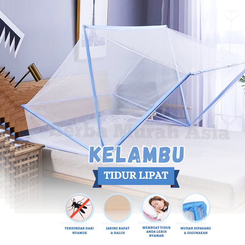 Kelambu Kotak Lipat Portable  Ukuran Lengkap Anti Nyamuk / Kelambu Bulat Lipat Ukuran Jumbo 220X220 
