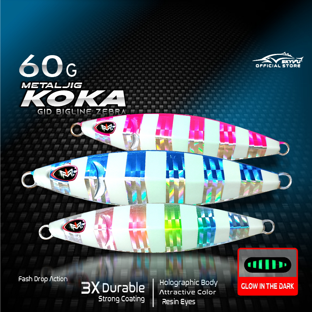 Metal Jig 60 Gram SKYVIU KOKA Hologram Garis  GID Zebra UV Neon Umpan Metaljig 60 g Umpan Slow Jig 6