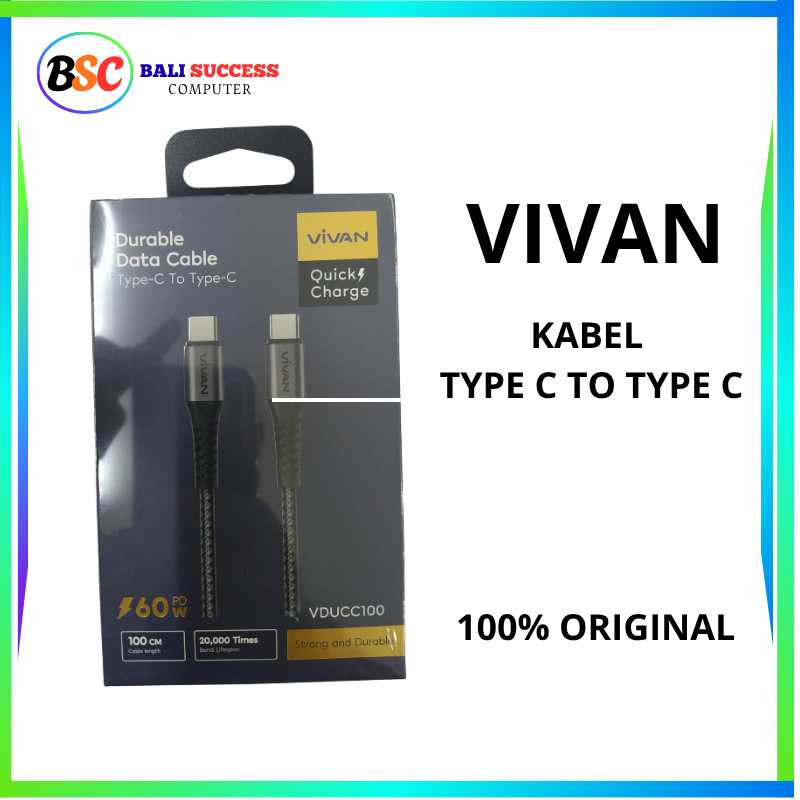 Kabel Original VIVAN Type-C To Type-C  60W Kabel Data/Kabel Charger Hp/Tablet/Laptop/Android