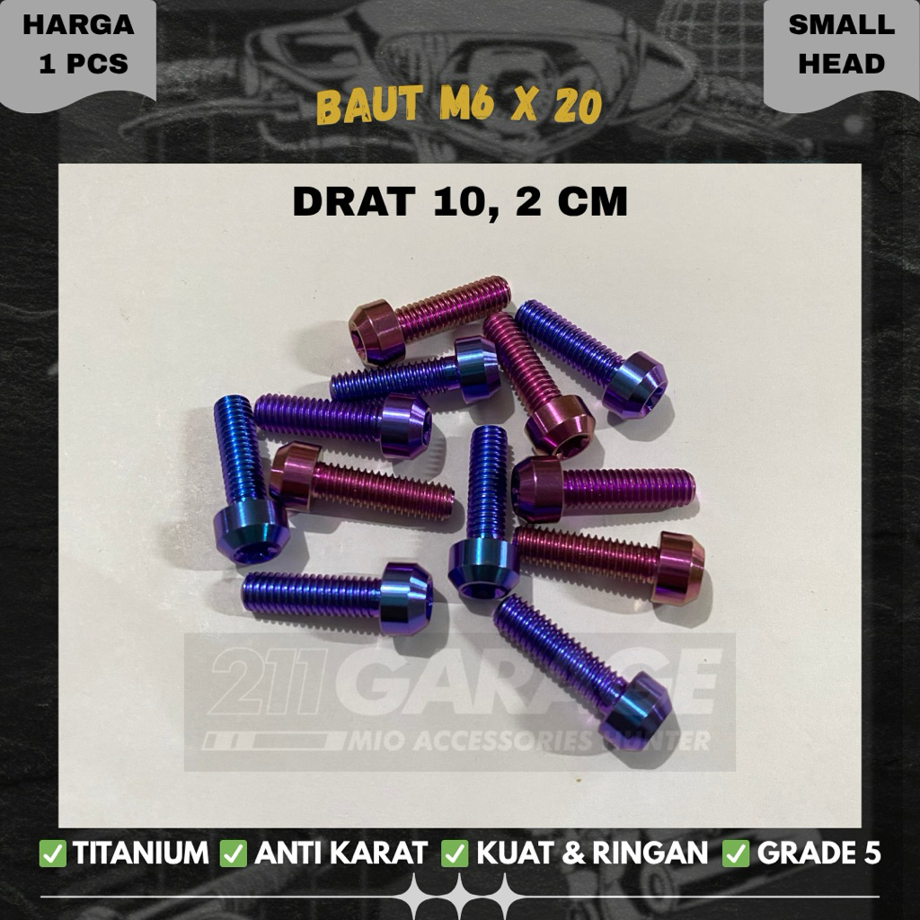Baut titanium M6 x 20 small head