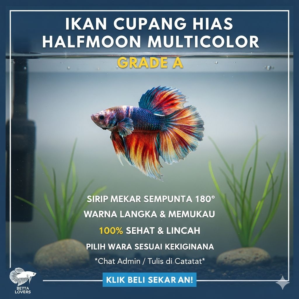 Daun Ketapang IKAN CUPANG HIAS HALFMOON MULTICOLOR GRADE A
