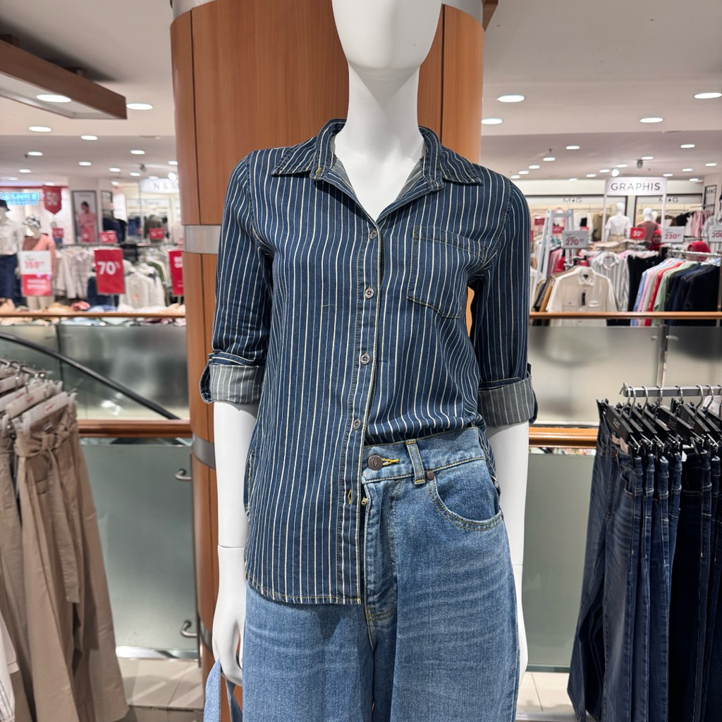 DUST - NEW Kemeja Jeans Denim salur Wanita (S-XXL)