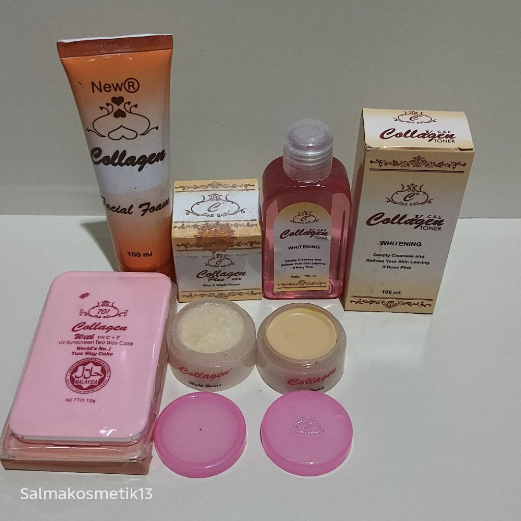 Paket Cream Wajah Collagen 5In1 Whitening Original // cream siang, malam, toner, bedak twc, facial f