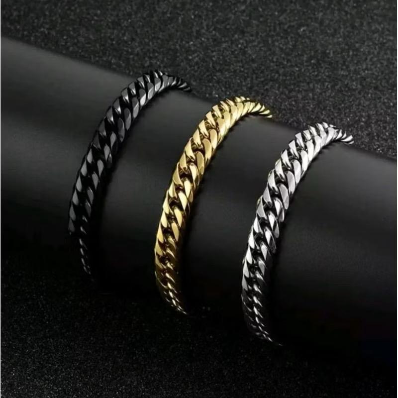 Gelang titanium model rantai dabel pria wanita 100% ORI anti karat
