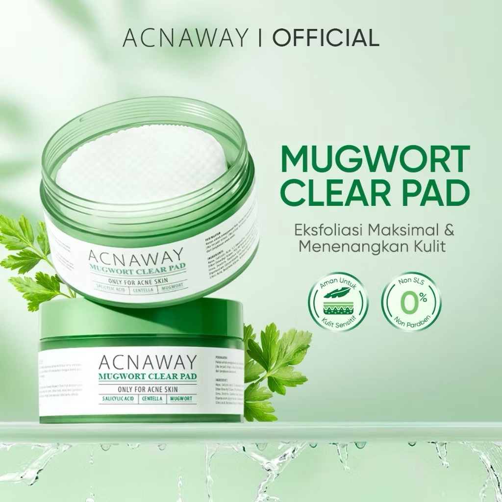 ACNAWAY Mugwort Acne Clear Pad Exfoliating – Exfoliation Pad untuk Kulit Sensitif & Berjerawat Eksfo