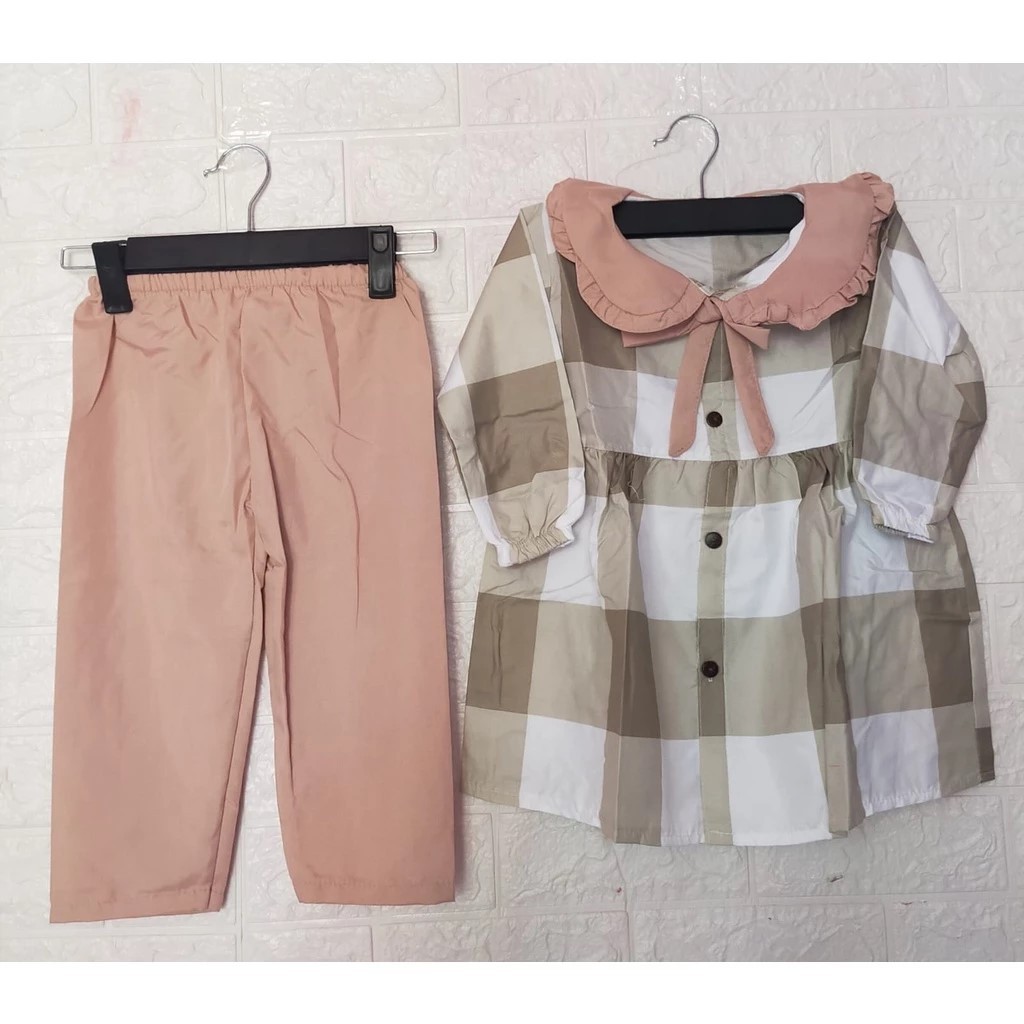Baju Setelan Zavina Anak Perempuan Motif Kotak Kotak Usia 2-8 Tahun