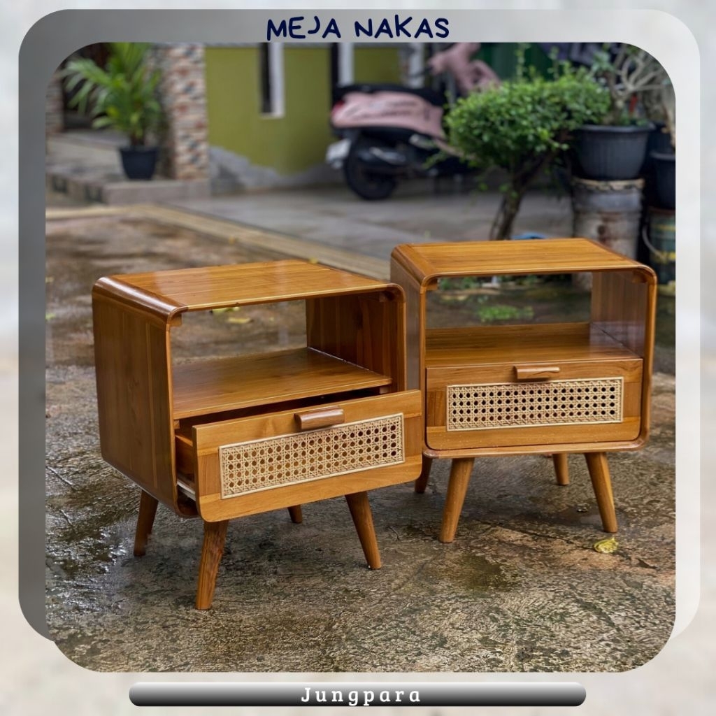 Meja nakas minimalis modern meja kecil kamar tidur kayu jati