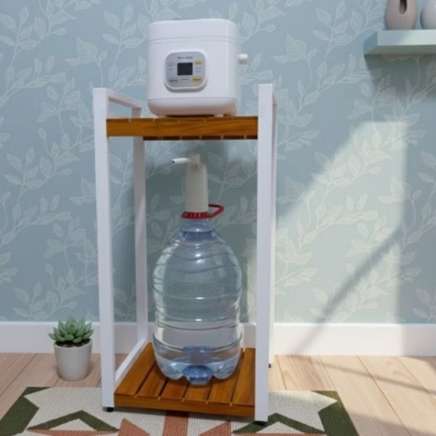 Rak Galon dan Mejikom PLITUR / Meja Dispenser Rice cooker Kayu Mahoni