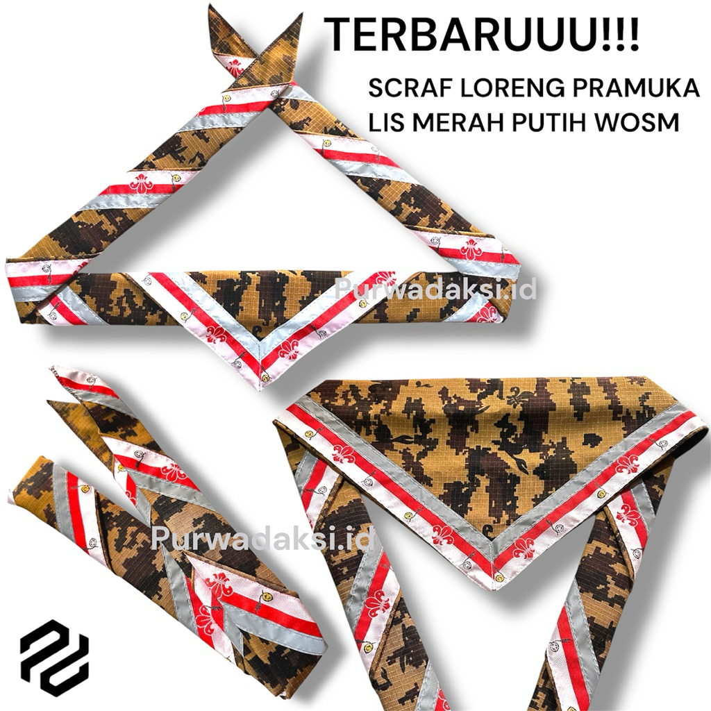 LIMITED EDITION | Scraf/scarf/scraft/slayer/syal loreng pramuka lis woven bordir merah putih wosm