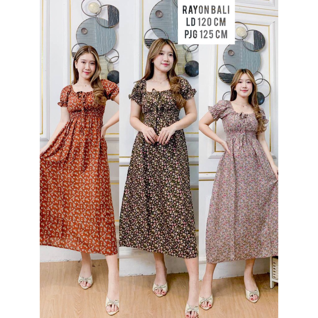 Daster Panjang lengan Pendek - Daster Rayon Bali Carmila - Daster Lengan Kerut Ld 120