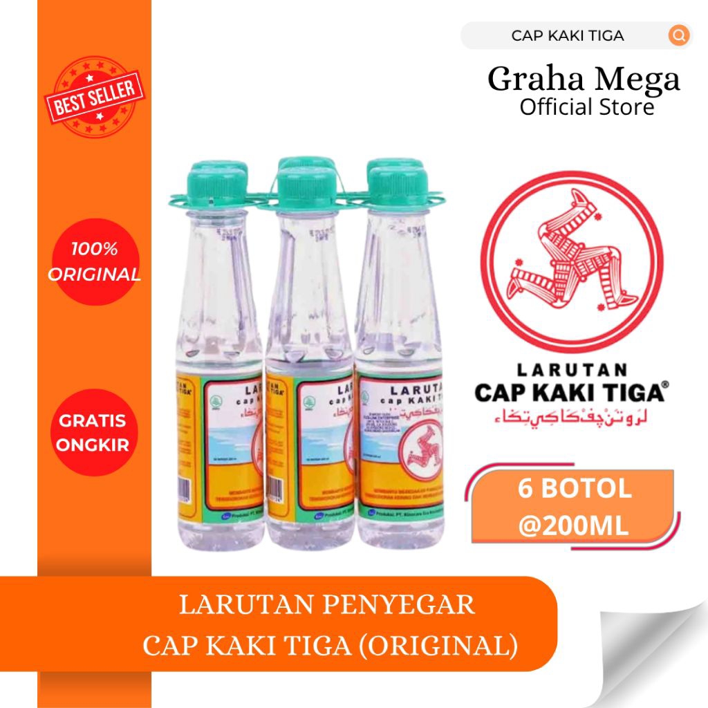 Larutan Penyegar Cap Kaki Tiga 1 Pack Isi 6 Botol (200ml) Minuman Penyegar Panas Dalam & Sariawan