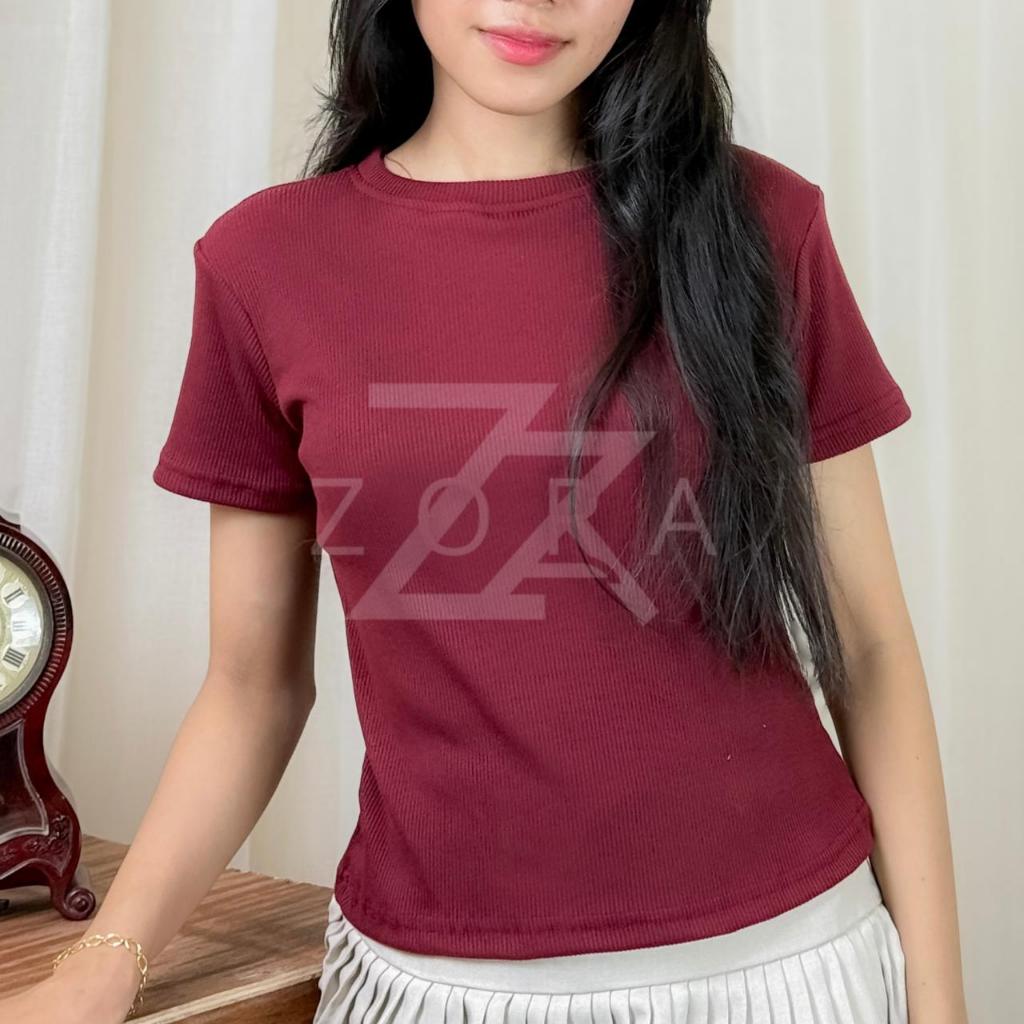 LEO TOP ZORA | Atasan Knit Wanita Korean Top Baju Knit Wanita Lengan Pendek Basic Short Sleeve