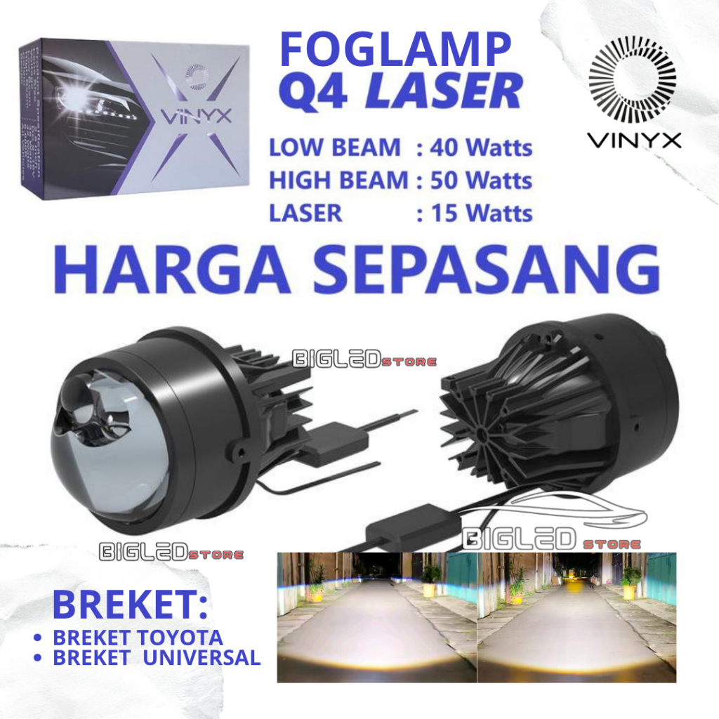 Foglamp Projector Vinyx Q4 Laser LED Lampu Kabut BiLED Mobil 3 Inch Car - Vinyx Q4 Laser ORIGINAL BI
