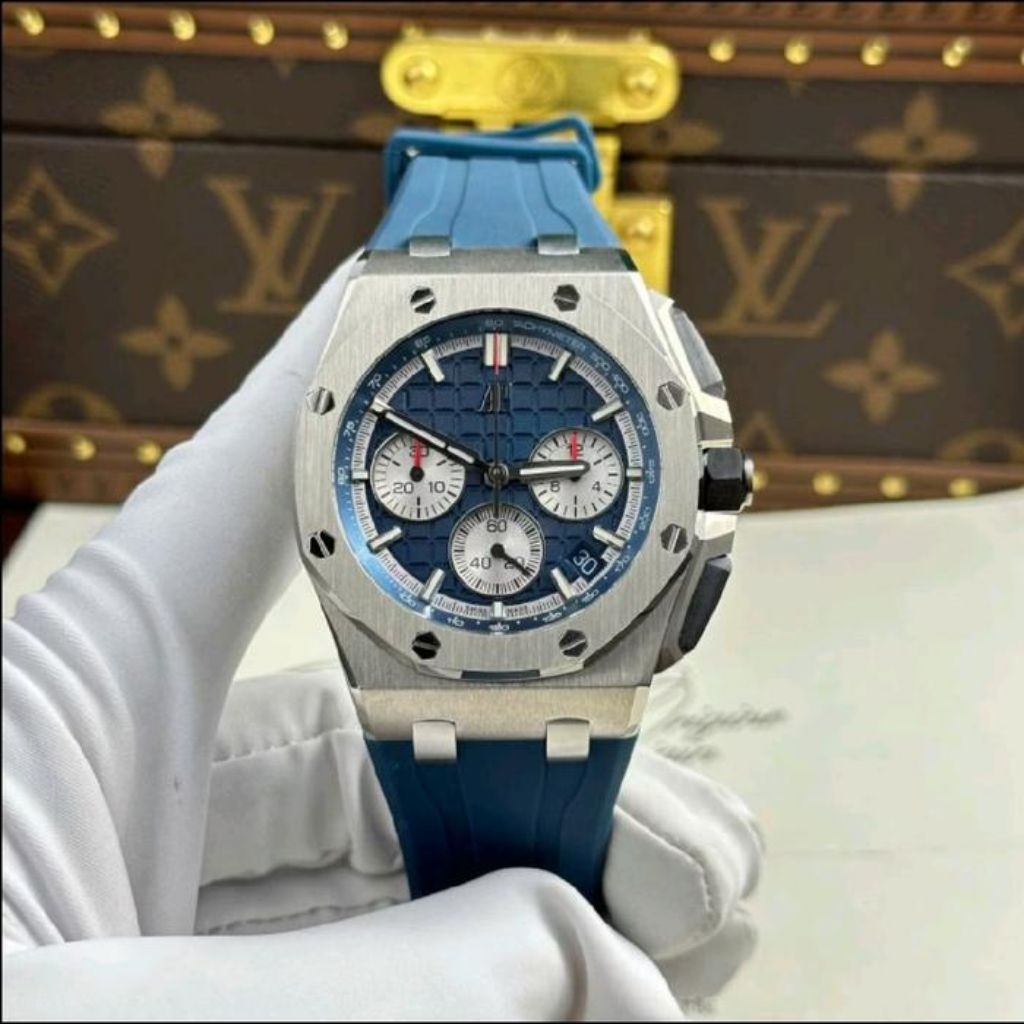 JAM TANGAN PRIA/COWOK AP ROYAL OAK BLUE SWISS MATIC DM 43MM