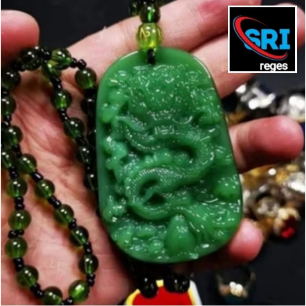 KALUNG GIOK CHINA HIJAU MOTIF NAGA ORIGINAL NATURAL ASLI BATU