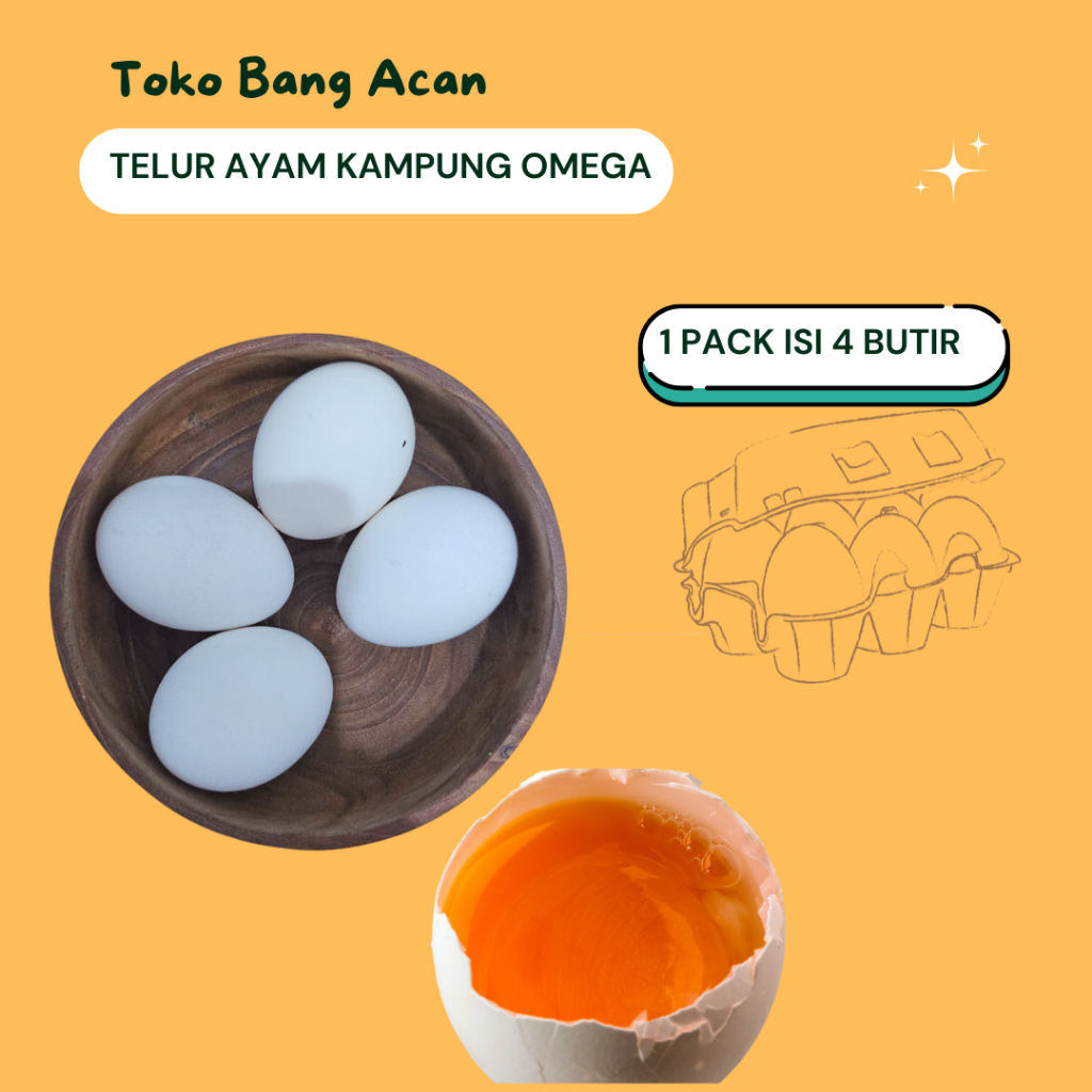 TELUR AYAM KAMPUNG 4 BUTIR | TELUR AYAM KAMPUNG OMEGA | TELUR AYAM KAMPUNG OREN