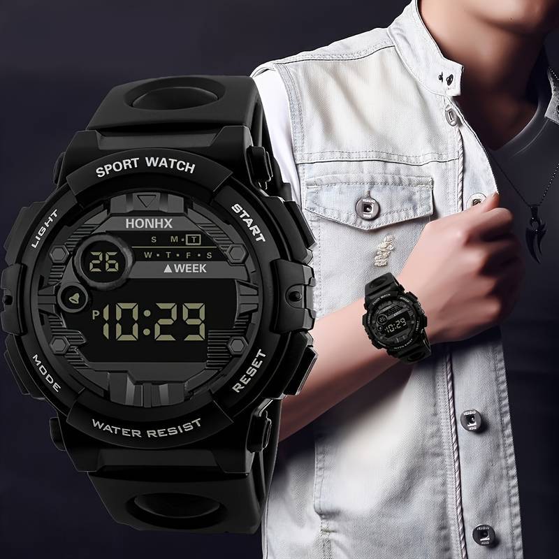 100% AMAN 5PCS Jam Tangan Digital Olahraga Pria Dengan Gelang Jam Tangan Alarm Tanggal Waktu Tahan