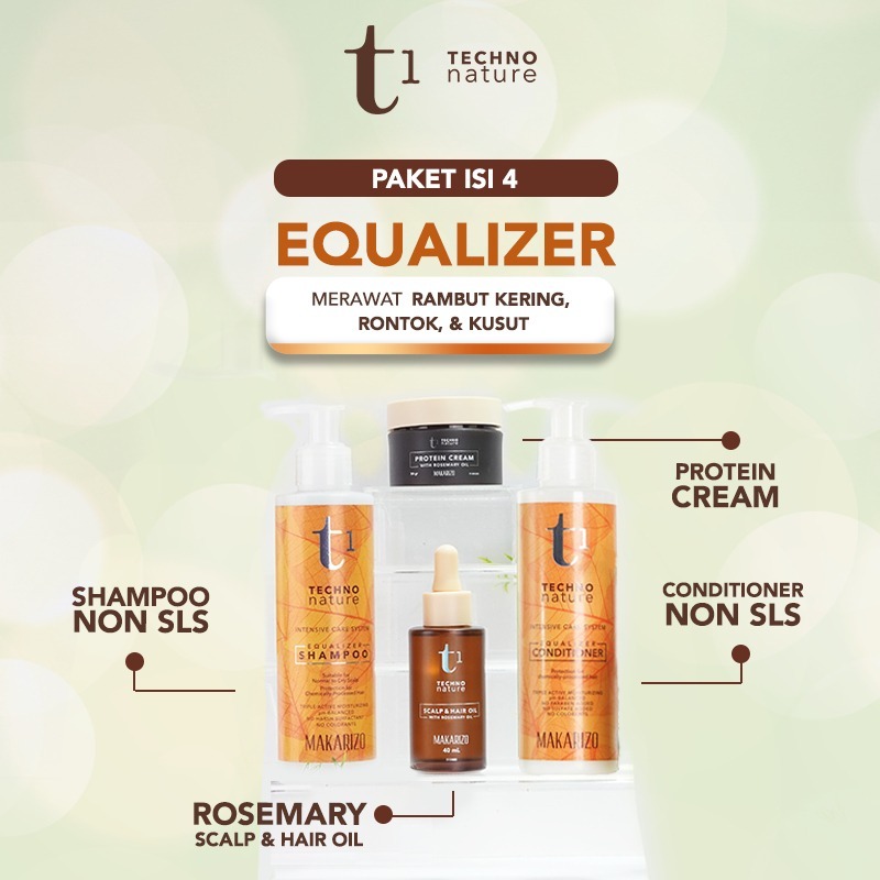Makarizo T1 Techno Nature Equalizer NON SLS | Rosemary Oil & Protein | Perawatan Lengkap Anti Rontok