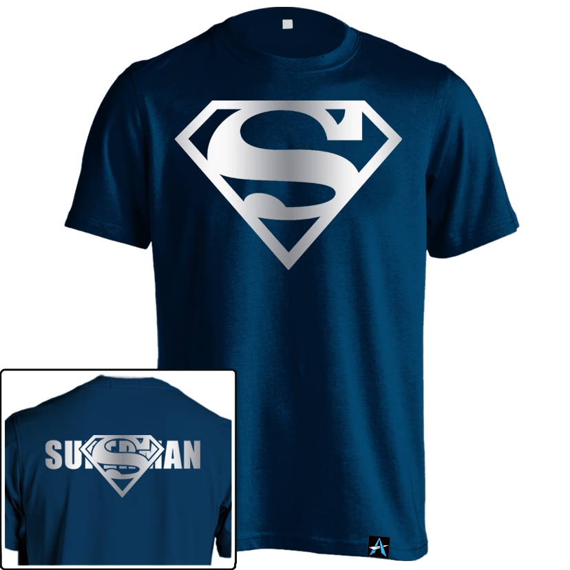 Kaos Logo Superman Navy Silver HER-05 Baju Superhero Dewasa