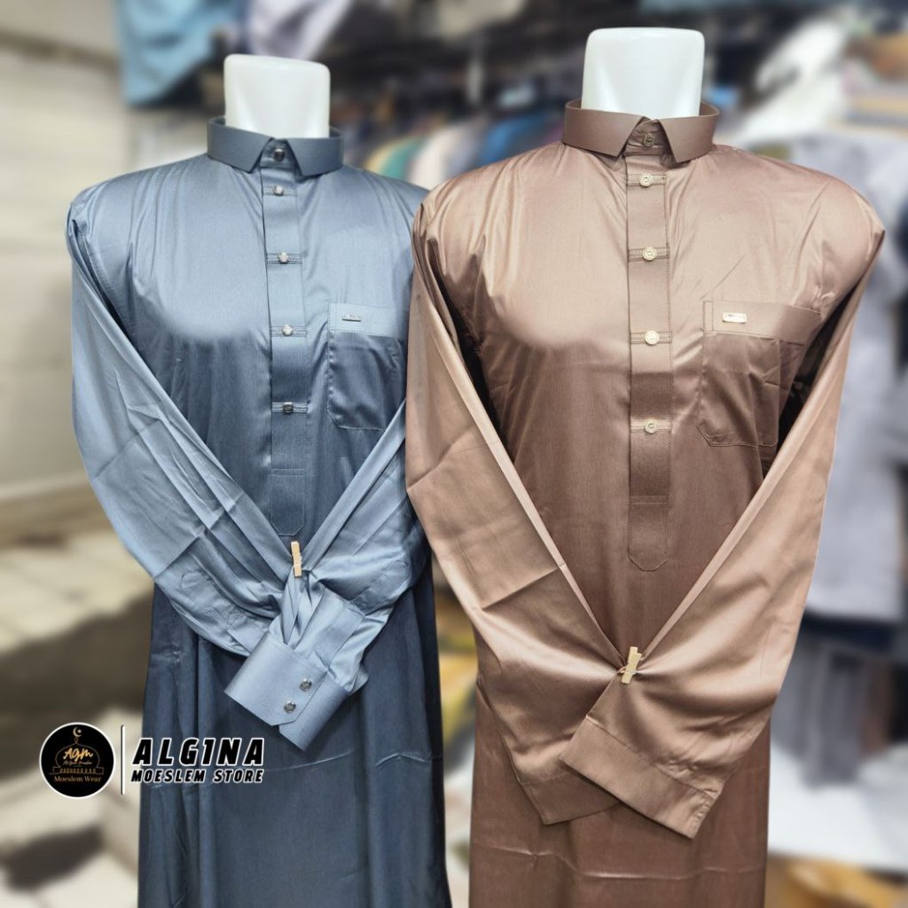 Gamis Al Wafa Warna Bahan Satin Korea Kancing Thailand Panjang Manset  | Gamis Warna Lengan Panjang 