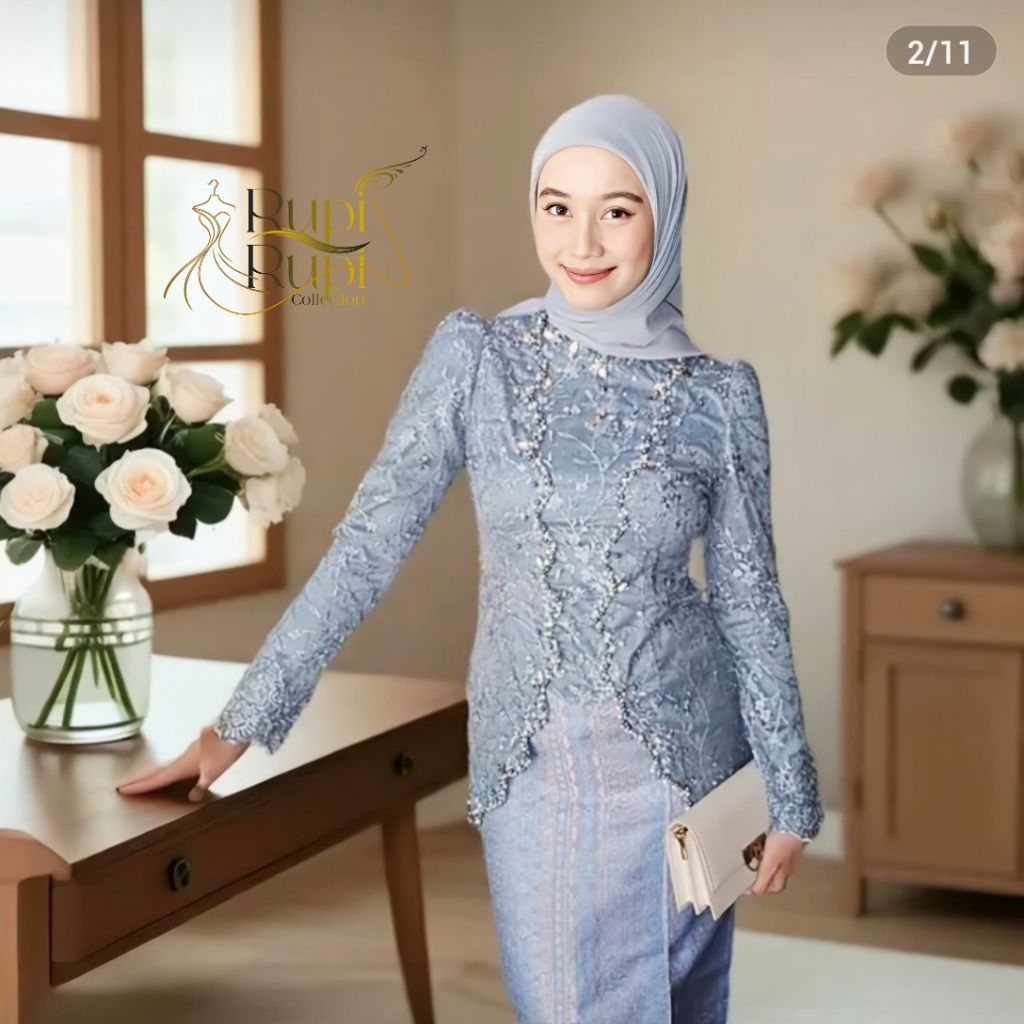 KEBAYA MODERN -KYLA- Songket - Atasan Kebaya Brokat Modern & Bawahan Rok Lilit Songket Premium